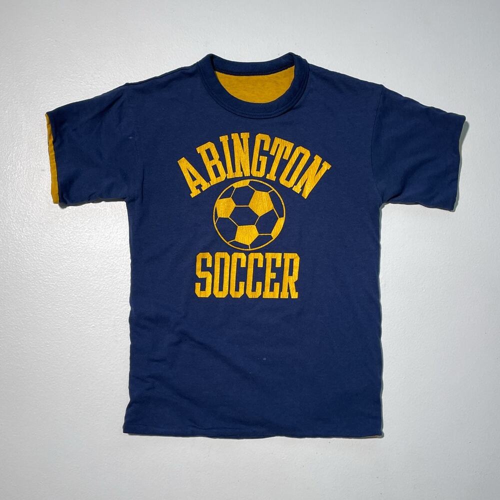 Vtg 70s Navy Two Toned Reversible T-Shirt / ABINGTON SOCCER Youth Tee Retro